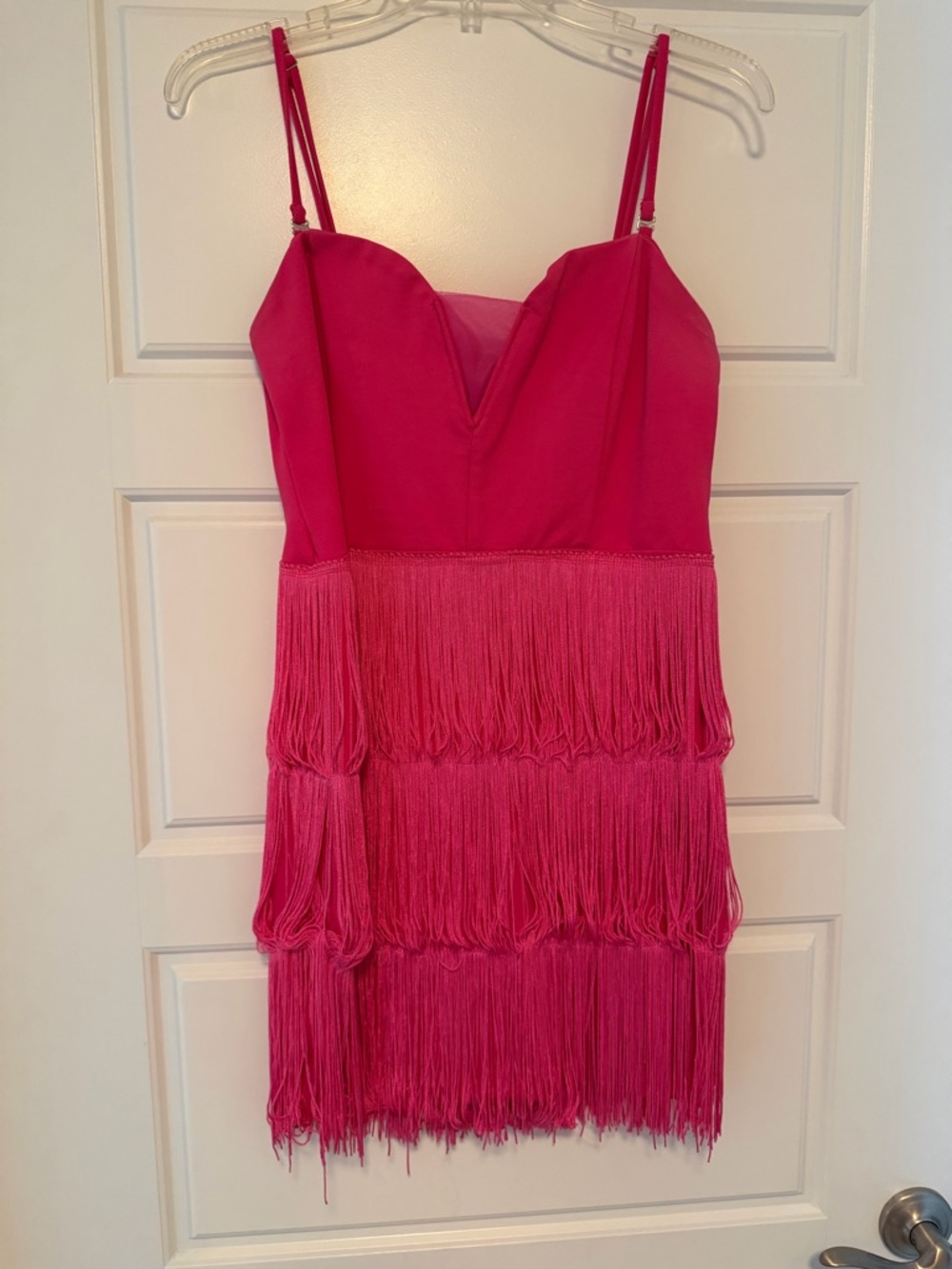 Forever 21 Hot Pink Fringe Spaghetti-Strap Mini Dress